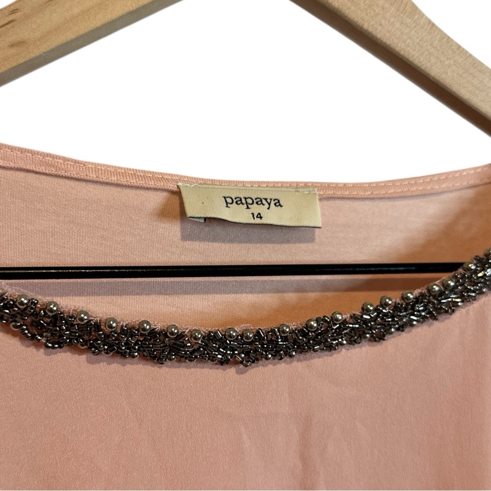 Papaya Blush Pink Peach Blouse Women’s 14 Short Sleeve Bead Trim Blouse Top - Picture 3 of 4
